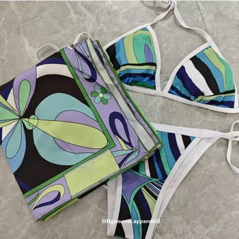 2025 New summer beach print two-piece system with bikini sexy one-piece swimsuit for women's fashion 1
