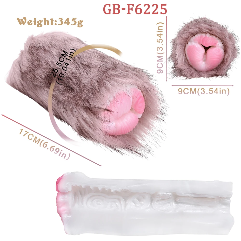 GEEBA Full-channel Male Masturbator With Fur Silicone Furry Men's Onahole Pocket Pussy Adult Man Stroker Realistic Vagina SexToy