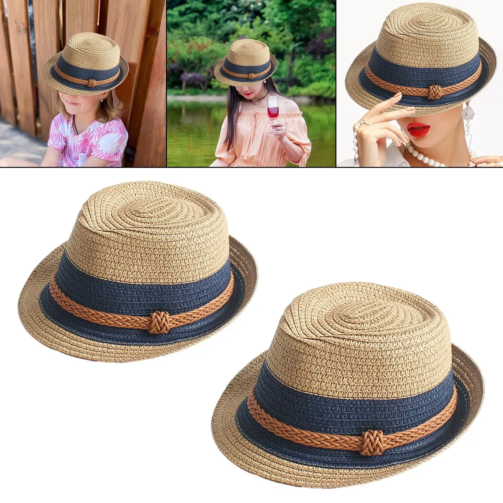 Top Hat Beach Hat Sun Protection Fashion Summer Breathable Straw Hat Sun Hat for Vocations Holidays Parties Gift Street
