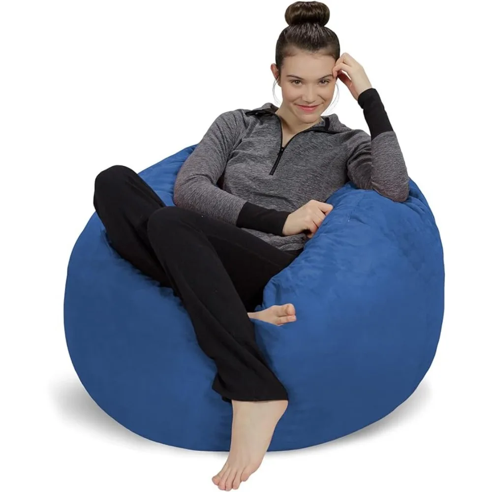 

Bean Bag Chair: 3' Memory Foam Furniture Bean Bag - Medium Sofa With Soft Micro Fiber Cover - French Blue Living Room Sofas Lazy