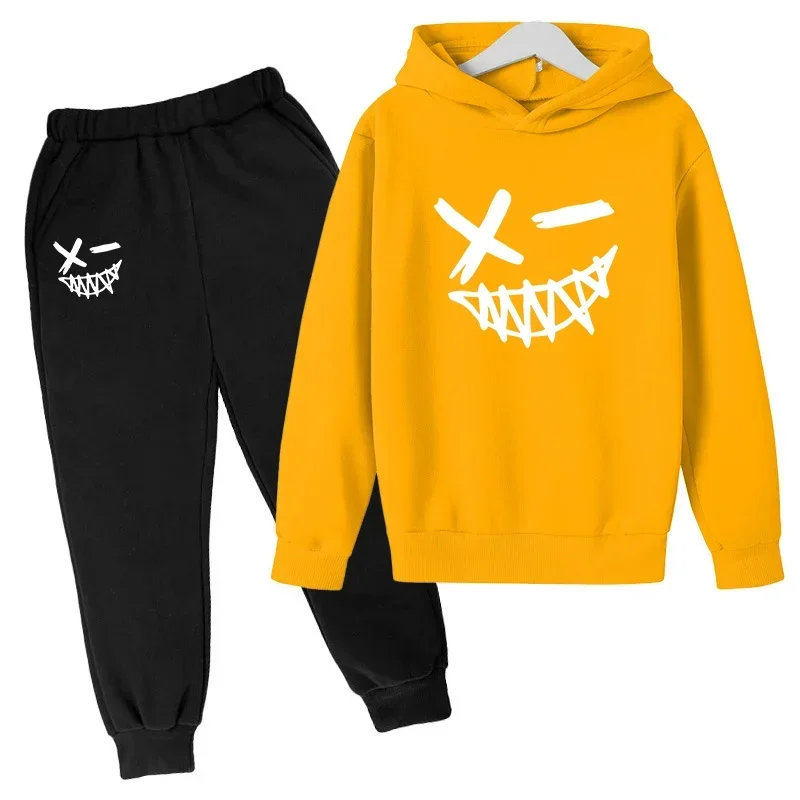 thumbnail image 1 of Sudadera con estampado de sonrisa malvada para niños, traje de 2 piezas para primavera y otoño de 2024, ropa para niños y niñas de 1 a 12 años, conjunto deportivo informal para niños, 1 of 5