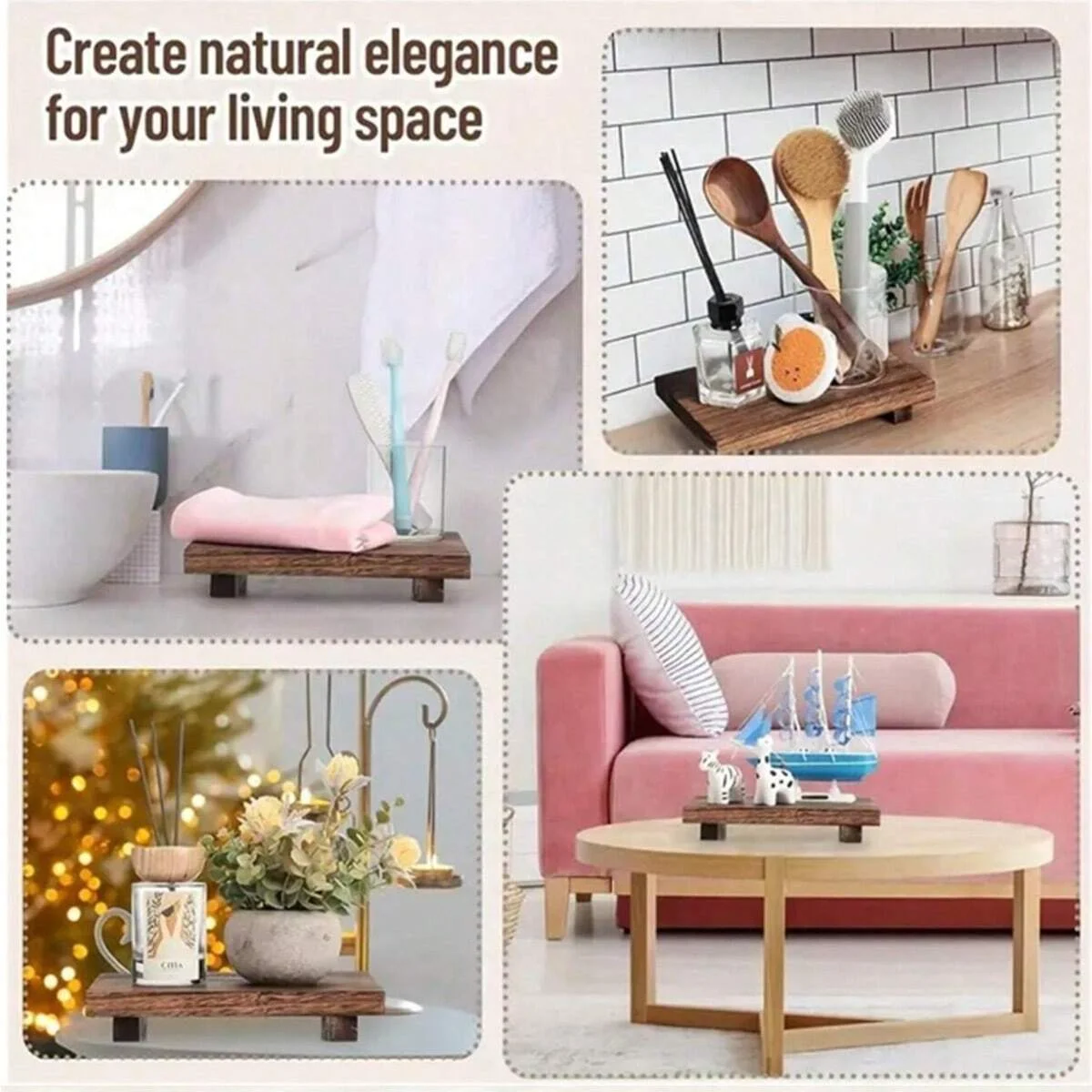1/2pc Retro Wooden Bathroom Tray Vanity Hands Soap Scented Candle Storage Holder Kitchen Seasoning Tray For Bath Home Decoration 4