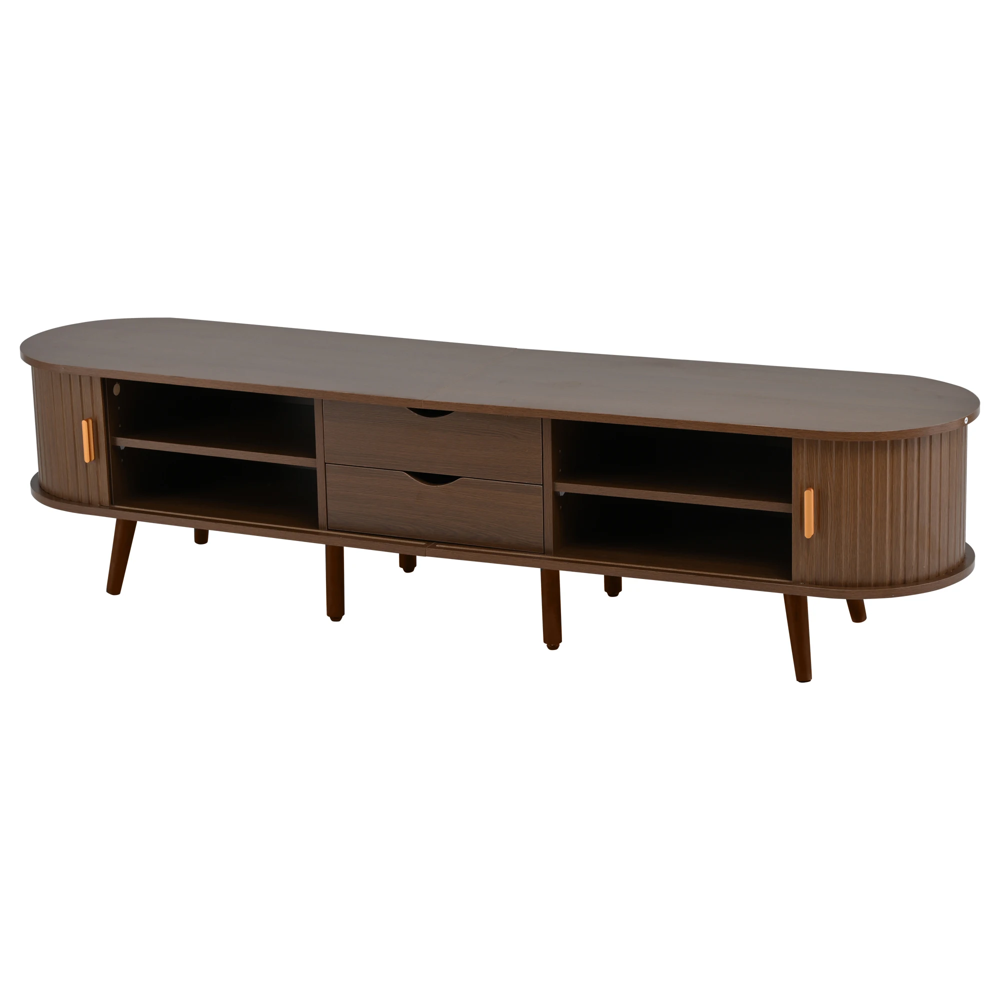 KOMHTOM 175 x 40 x 42 cm Wohnzimmer-TV-Schrank - MDF Holzmaserung, 2 Schubladen und Teleskoptüren, passend für 75-Zoll-Fernseher – Detail 9