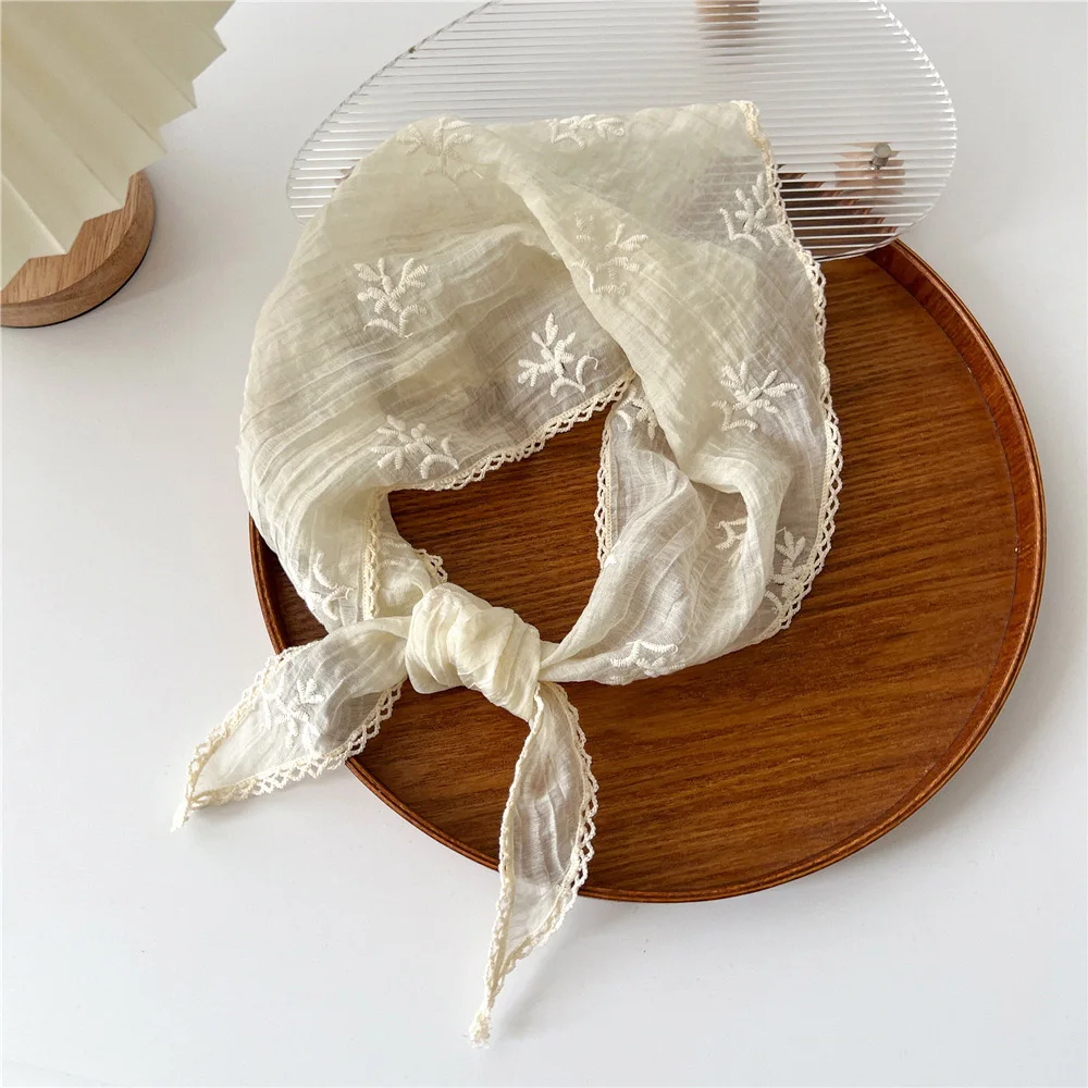 Women's Cotton Linen Floral Triangle Scarf, Lightweight Neck & Hair Accessory