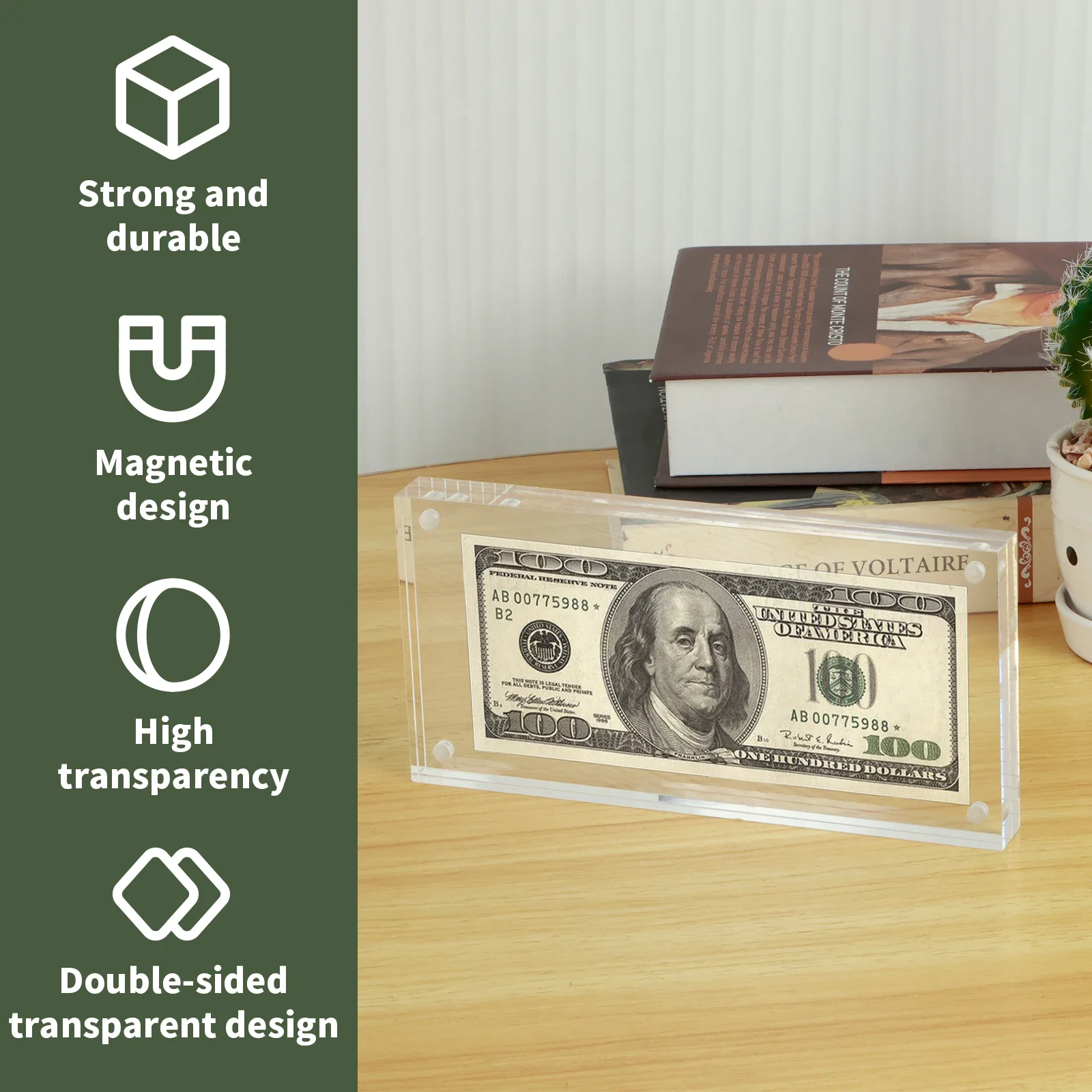 Dollar Bill Frame Acrylic Dollar Bill Holder Double Sided Transparent Currency Display Frame for Collectors Ticket Display