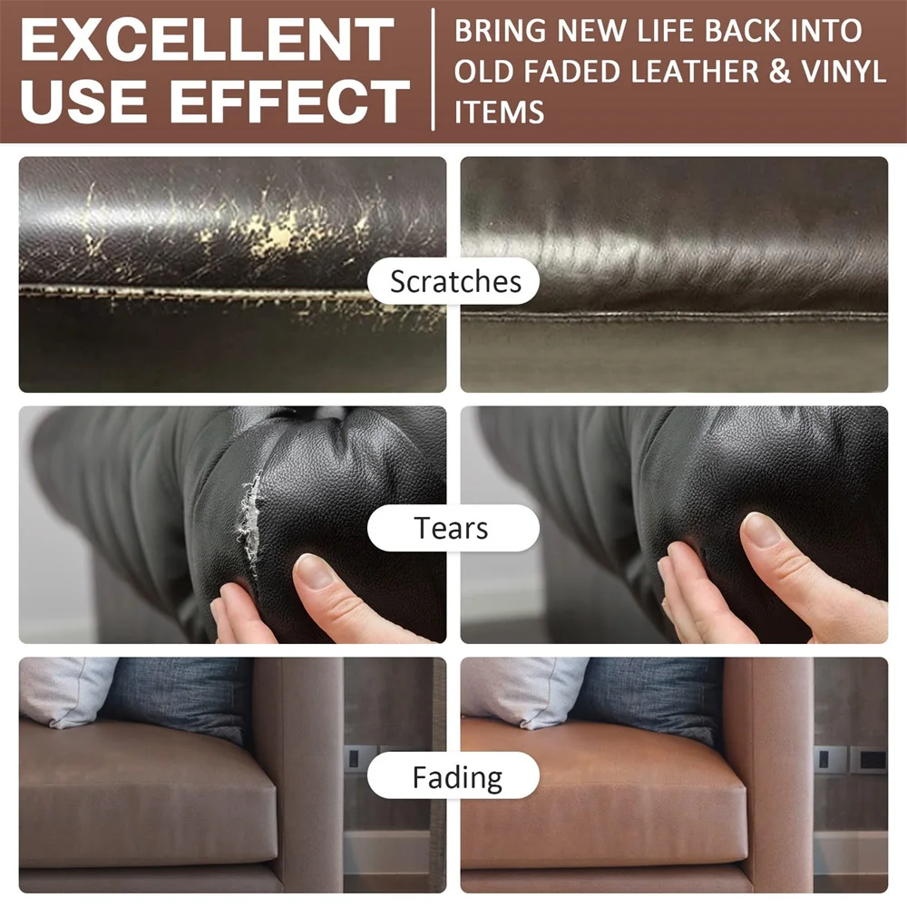 SEISSO Leather Furniture Repair Kit for Sofa Couch Vinyl Bonded Pleather Restoration Scratches Tears Burn Holes Fix 5 Colors