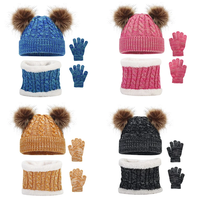 

Lioraitiin Baby Girl Boy Hat Scarf Set Warm Thick Slouchy Beanies with Plush Ball + Faux Fur Neckerchief + Gloves