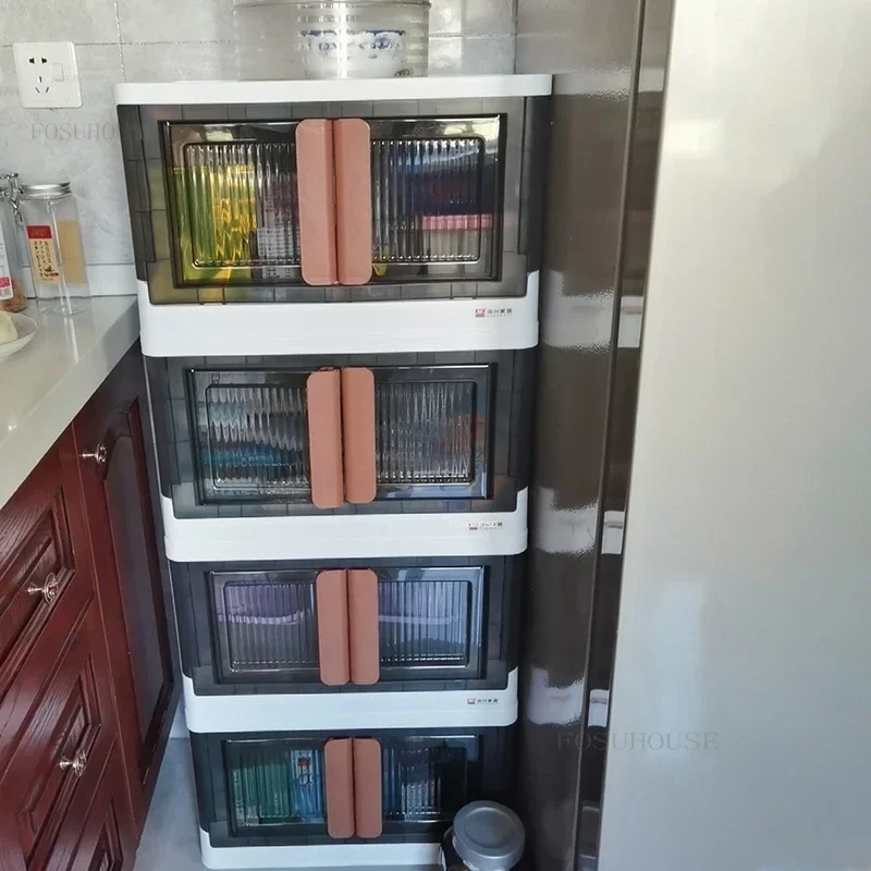 Plastic Kitchen Cabinets Home Living Room Snack Toy Storage Cabinet Box Multi-layer Flip Bedroom Cabinets Home Furniture s
