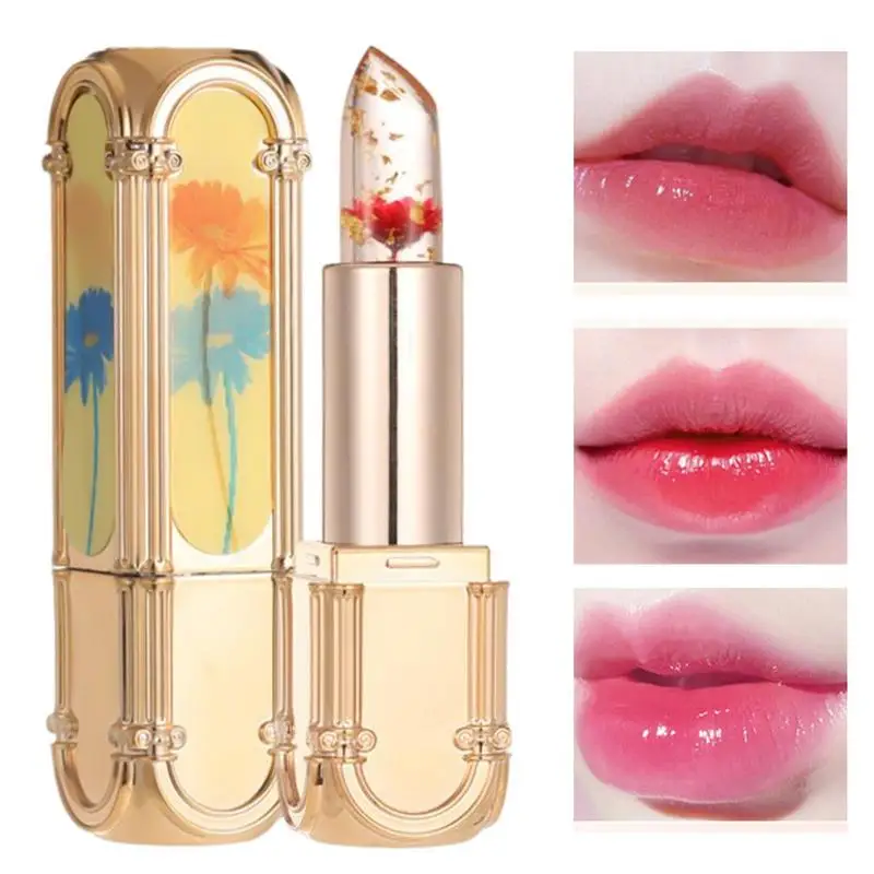 

Temperature Color Changing Lipstick Crystal Clear Flower Jelly Lip Balm Moisturizer PH Lipgloss Hydrating Plumping Lipstick