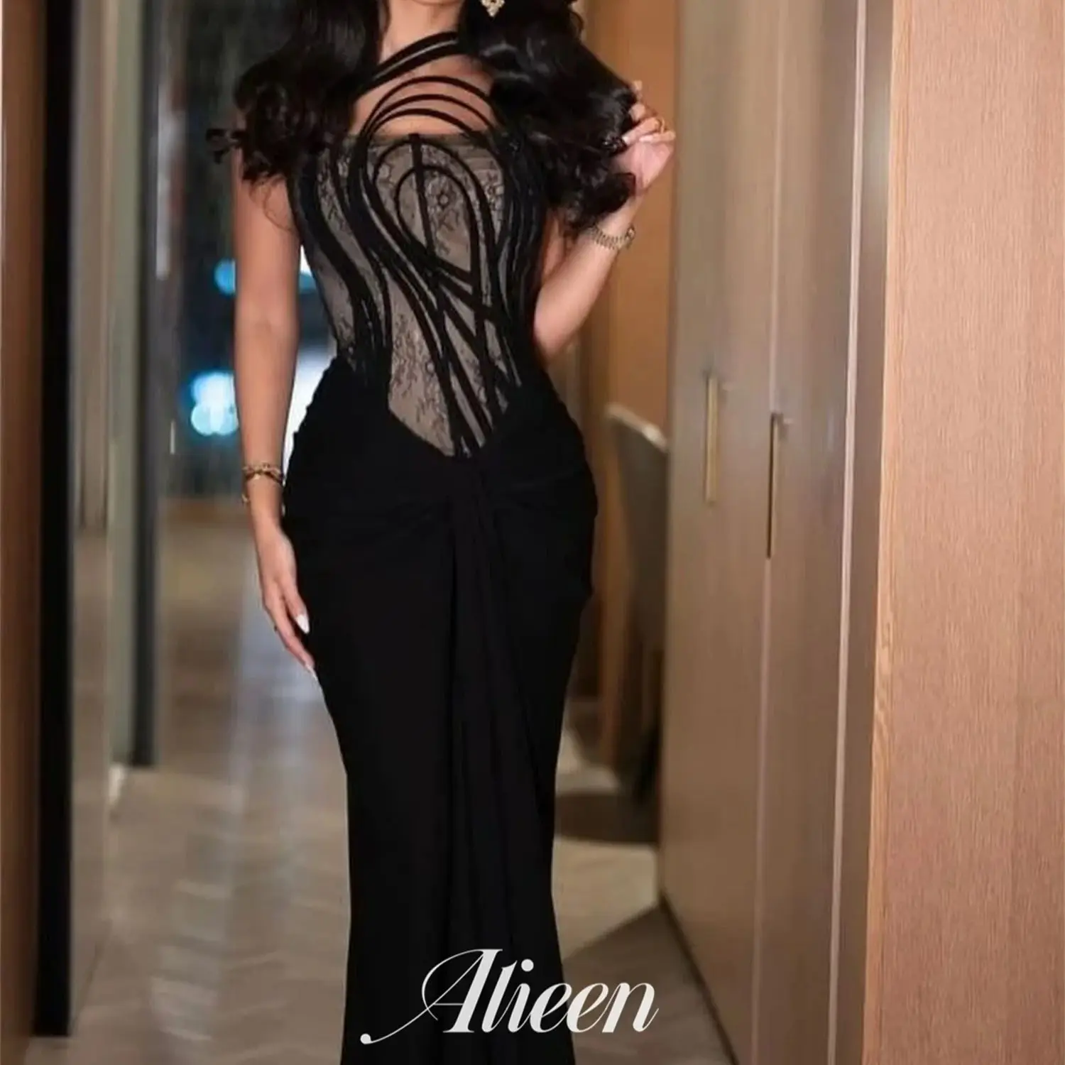 warm elegant dresses Alex Evenings Long Sleeveless Ombre Glitter Mesh Dress with Cowl Neckline and Cascade Detail Skirt WINE MULTI / 18 main image 0