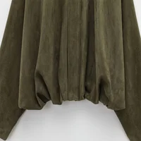 2025 Women Faux Suede Collared Jacket with Shoulder Straps Loose Fit Stylish Olive Green for Sale on - Image 6