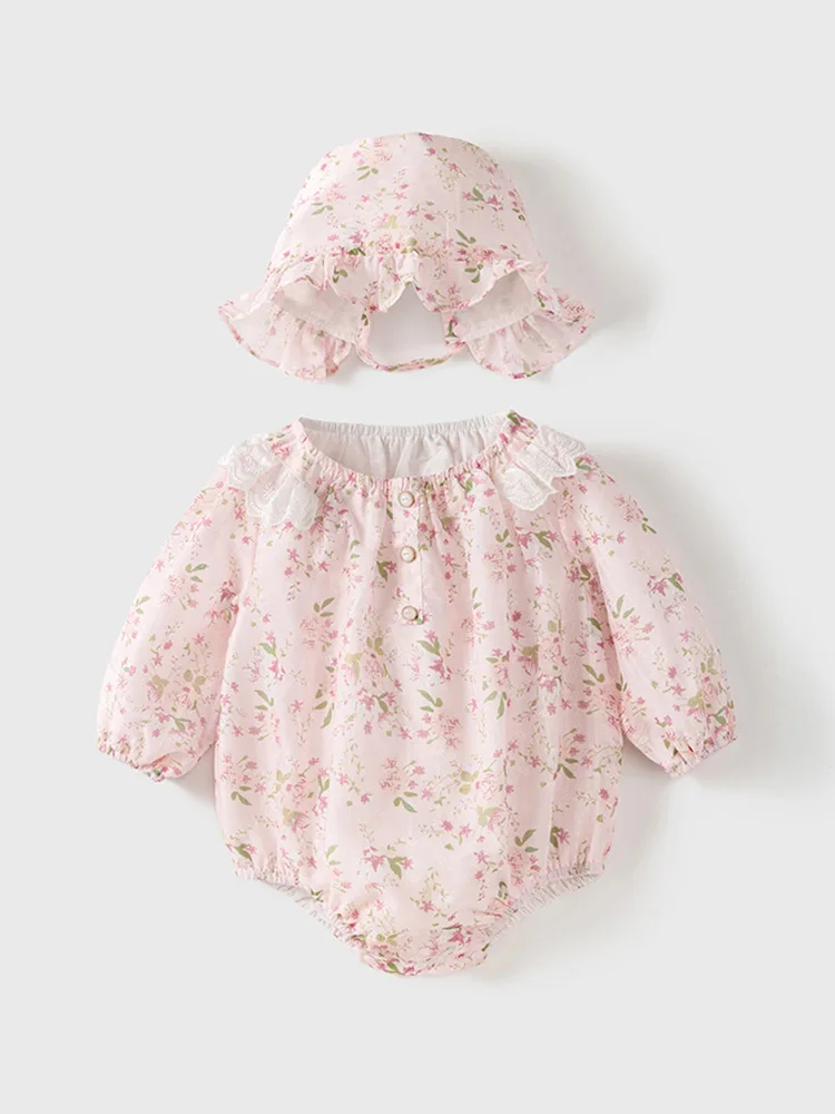 Clothes for babies2024Spring Baby Girl Long-Sleeved Jumpsuit Newborn Full Moon Rompers Jumpsuit Triangle Rompers