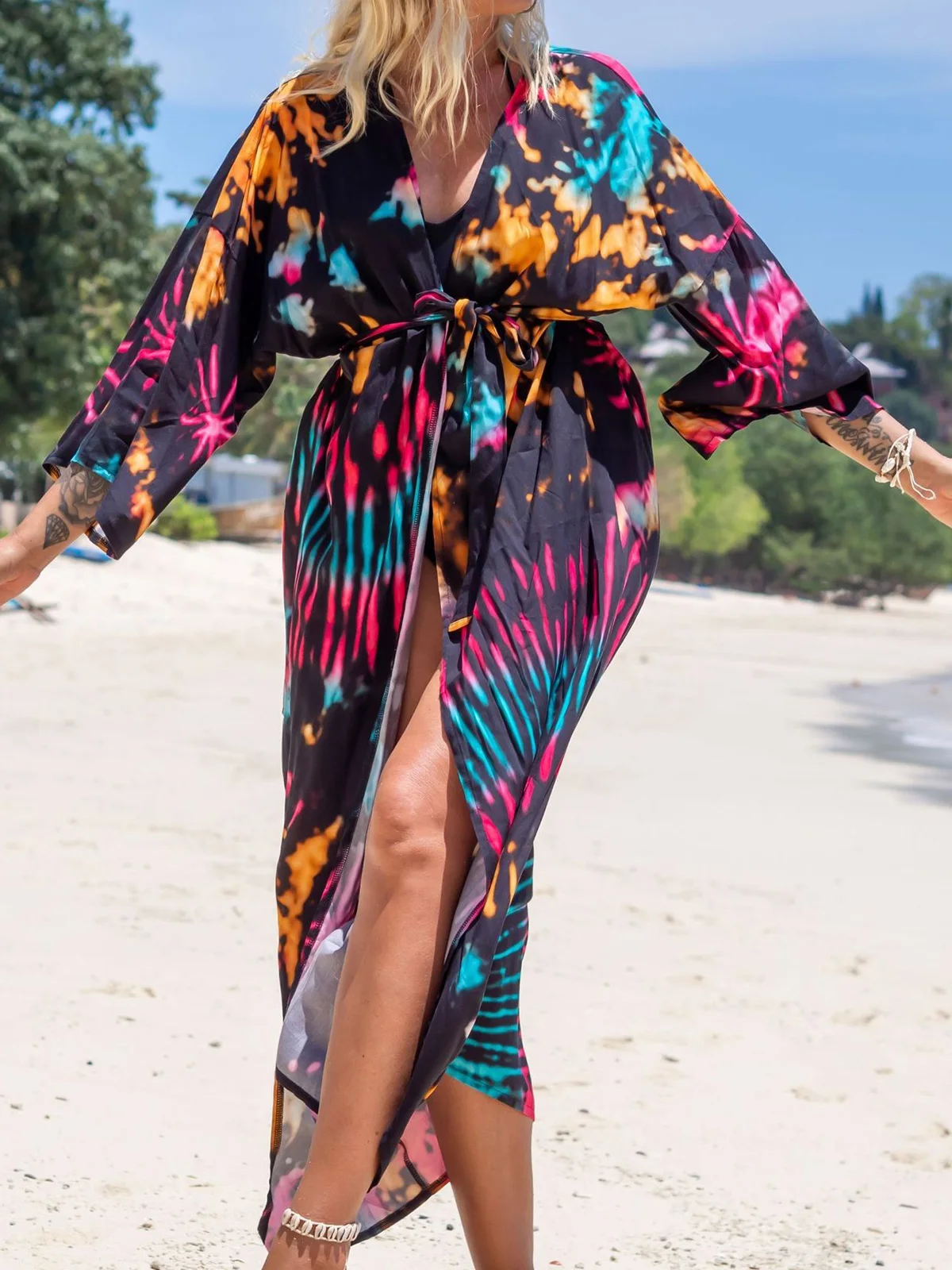 New Cover-ups Beach Dress Beachwear Female Women Beach Wear Printed Maxi Dress Kimono Boho Long Tunic Beach Cover Up V4426 4