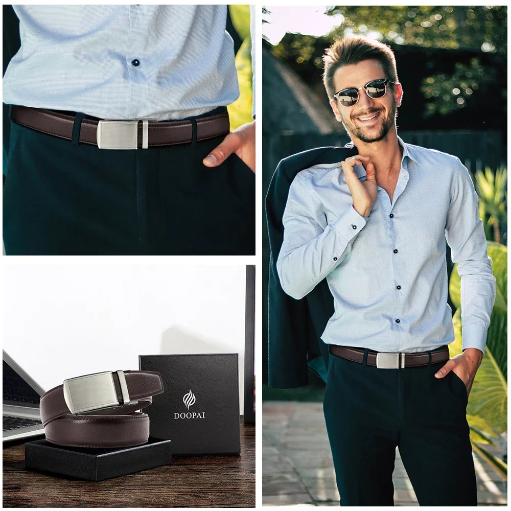Leather Belt Men Genuine Metal Automatic Buckle Ratchet Cowskin For Jeans Pants Waistband leather belt,mens belt,jeans belts