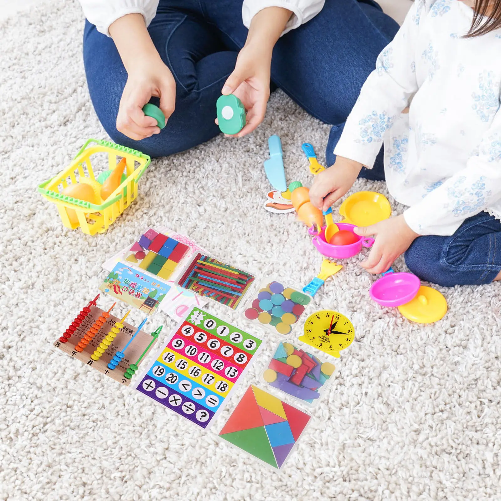 수학 교육 키트 기하학적 모양 탱그램 계산 막대 카운터 분수 학습 유치원 활동 몬테소리