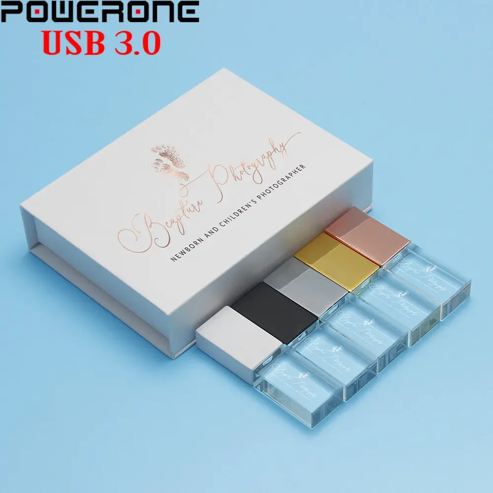 Crystal Memory Stick With Box Usb 3.0 Flash Drives Memory Stick Logotipo Personalizado Gratuito Presente de Casamento 16gb 32gb 64gb Armazenamento Externo 8gb - Imagem 6