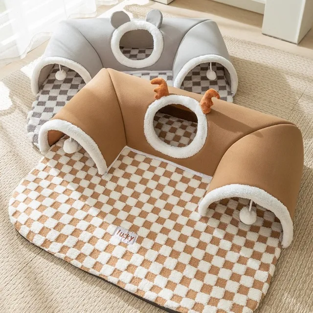 Playful Plush Material Cat Tunnel Bed Thicken Warm Tube Shape Peekaboo Plush Toy Brown Grey Pet House Home Decor Playful Plush Material Cat Tunnel Bed Thicken Warm Tube Shape Peekaboo Plush Toy Brown Grey Pet House Home Decor