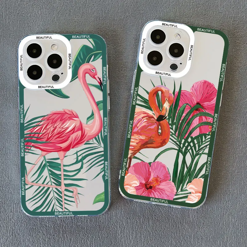 Vibrant Pink Red Flamingo Clear Phone Case – Stylish Transparent Coque Phone Cover