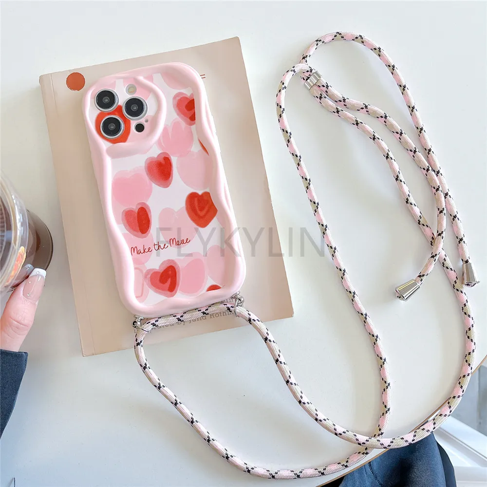 Floral Crossbody Lanyard Phone Case with Necklace Strap - Silicone Cover
