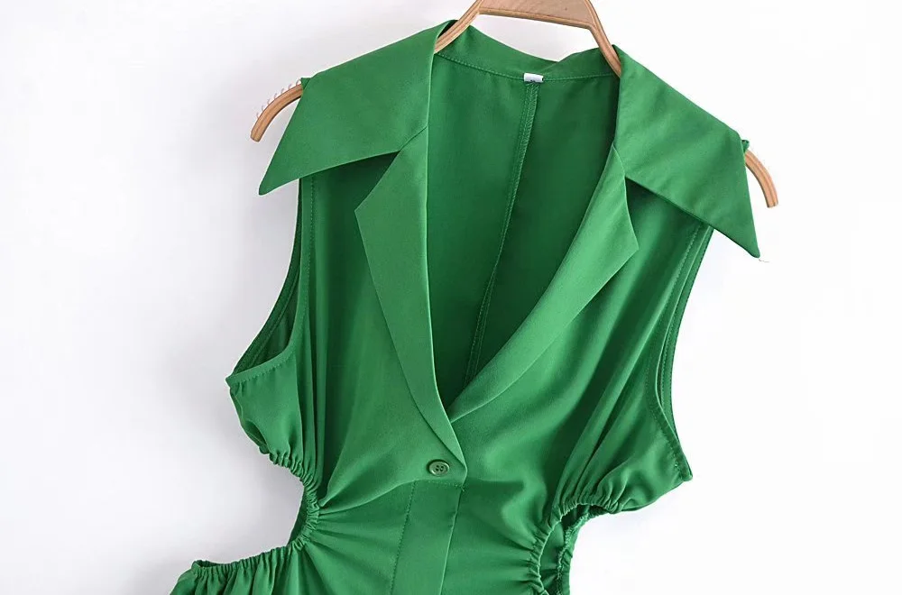 mesh bathing suit cover up KPYTOMOA Women Fashion Hollow Out Pleated Green Midi Dress Vintage Sleeveless Front Buttons Female Dresses Vestidos Mujer bathing suits and cover ups