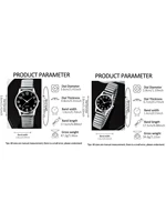 Montre à quartz avec bracelet élastique en alliage noir, chiffres arabes, pour homme et femme, coffret cadeau pour les amoureux. 6