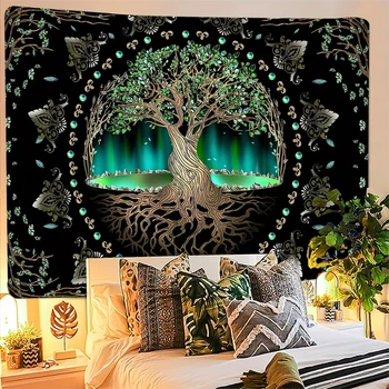 VIKAMA Bohemian Forest Tapestry Encrypted Waterproof Living Room Bedroom Wall Decoration Bedroom Decoration