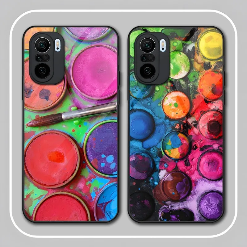 Colorato Watercolors Set Paint Palette Custodia Per Telefono In Vetro Per Xiaomi Pocof3 11 10 13 12Pro Lite Redmi Note 10 9 8 Pro 9T Pocox3Pro