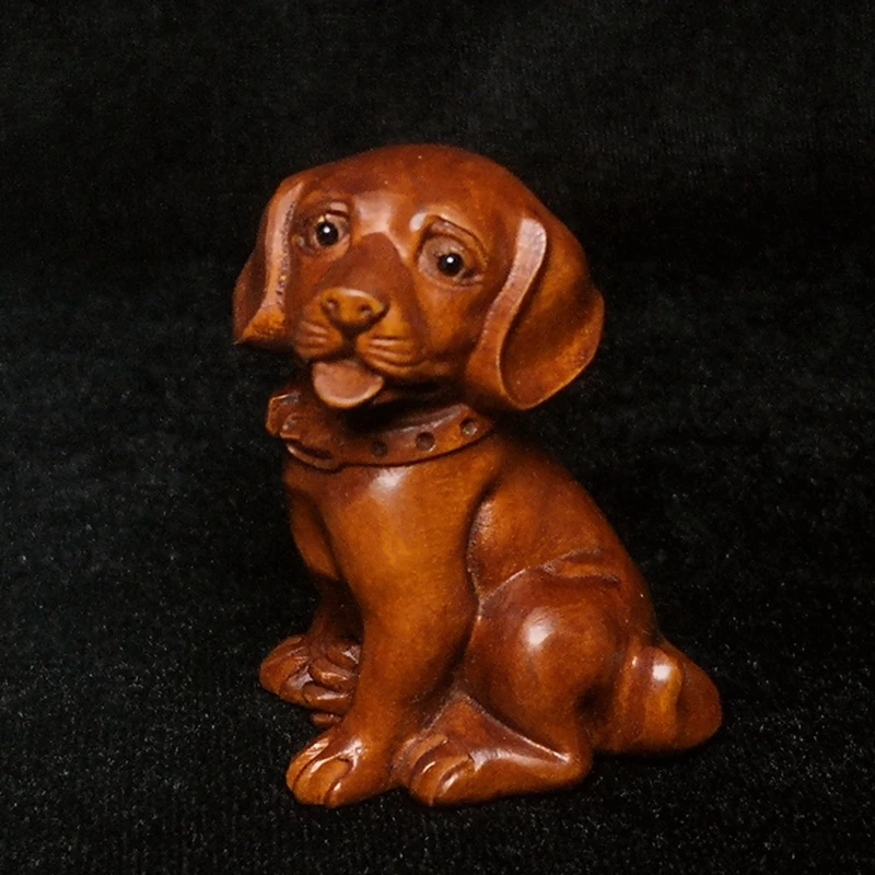 

Chinese Boxwood Hand Carved Animal lucky Dog Figurine Gift Collection H 5.2 CM