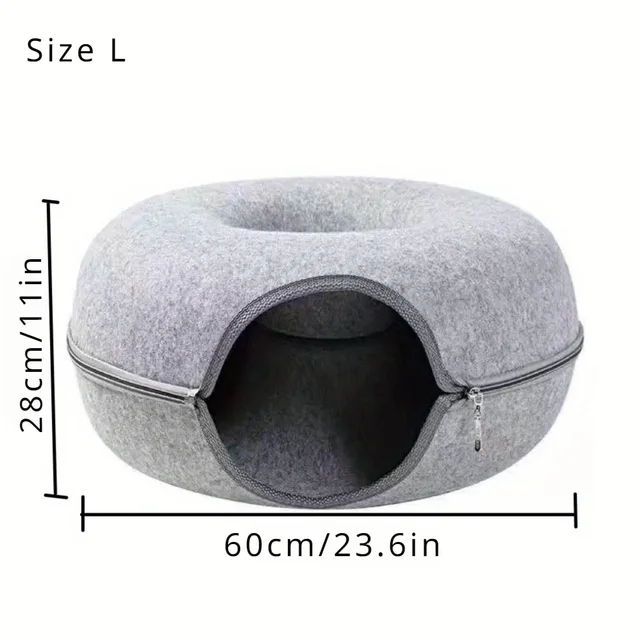 Wool Felt Cat Tunnel Nest – Modern Style Uncharged Donut Bed, Detachable & Washable All-Season Cat House, 1pc Cozy Cat Condo 5