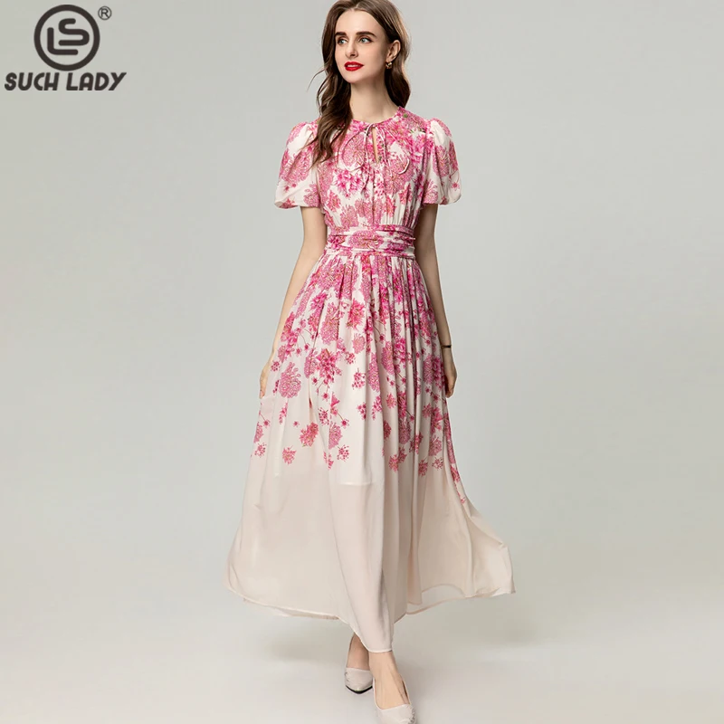 

Женское модельное платье, элегантное модное платье с круглым вырезом и коротким рукавом, цветочным принтом, со шнуровкой, платье для выпускного вечера