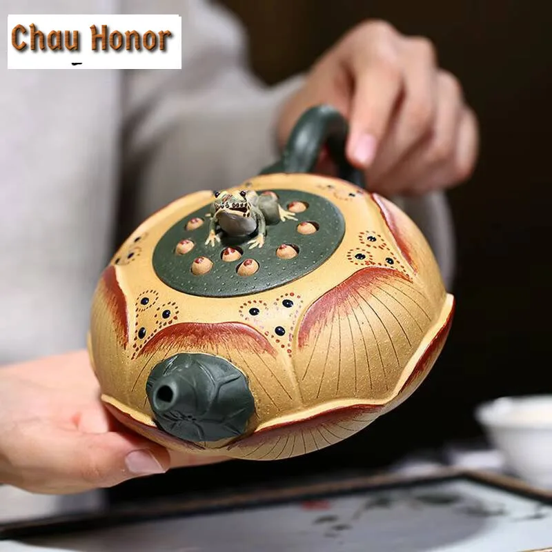600ml High-end Yixing Zisha Pot High-capacity Raw Ore Purple Sand Frog Lotus Seed Tea Pot Household Kung Fu Tea Set Tea Ceremony