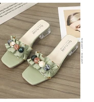 Zapatillas Frías Mujer Verano Nuevo Estilo Francés Transparente Cuentas Plisadas Con Arrastre Fresco De Playa En Cristal - Image 3