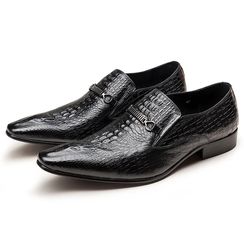 Classic Men's Slip-on Leather Dress Shoes Luxury Fashion Office Casual Business Men Formal Shoes Alligator Pattern Male Loafers
