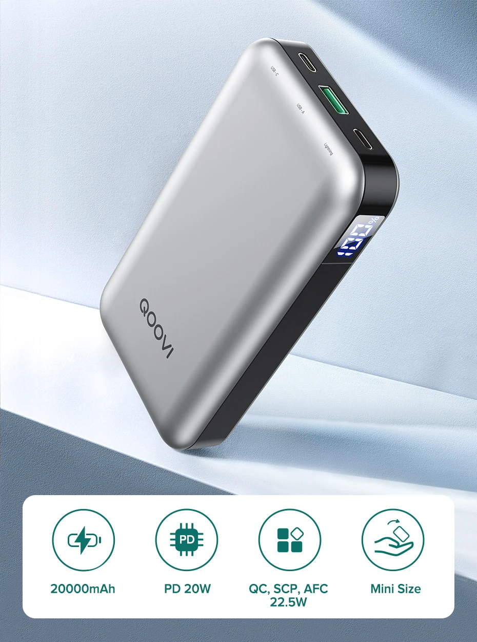 wireless power bank QOOVI Power Bank 20000mAh Portable PD 20W Fast Charging Poverbank Mobile Phone External Battery Powerbank For iPhone 13 Xiaomi power bank 5000mah