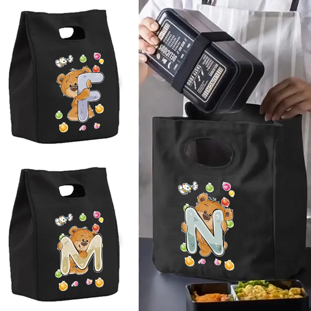 Insulated Bag Thermal Lunch Bags for Women Kids Fridge Pouch Food Tote Cooler Handbags for Work Canvas Picnic Box Bear Pattern