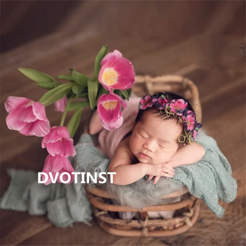 Dvotinst Newborn Baby Photography Props Retro Weave Rattan Basket 0-1 Month Fotografia Accessory Studio Shooting Photo Props dvotinst baby photography props iron basket frame accessory fotografia accessories infantil toddler studio shooting photo props