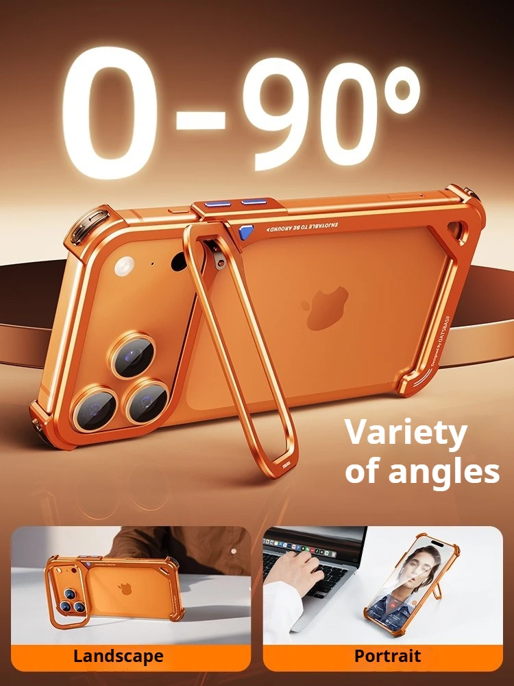 Eary 9-Shaped for iPhone 17 Pro Max 17 Pro Phone Case for Magsafe Wireless Charging With Lens Holder Stand Metal Frameless Shell