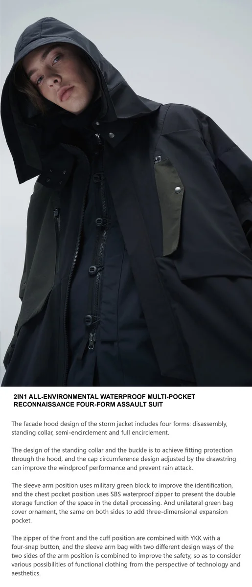 Reindee Lusion 21aw all environmental waterproof multi-pocket jacket four-form assault suit techwear functional