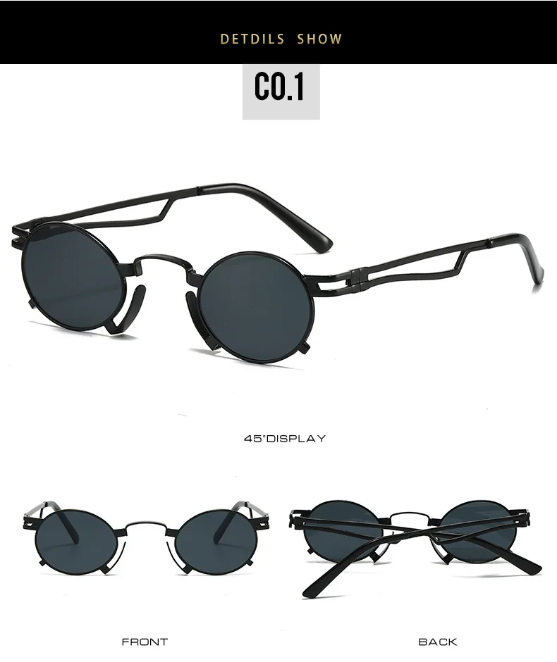 SO&EI Retro Kleine Ovale Sonnenbrille Damen Mode Einzigartige Metallrahmen Shades UV400 Herren Punk Rot Gelb Sonnenbrille – Detail 7