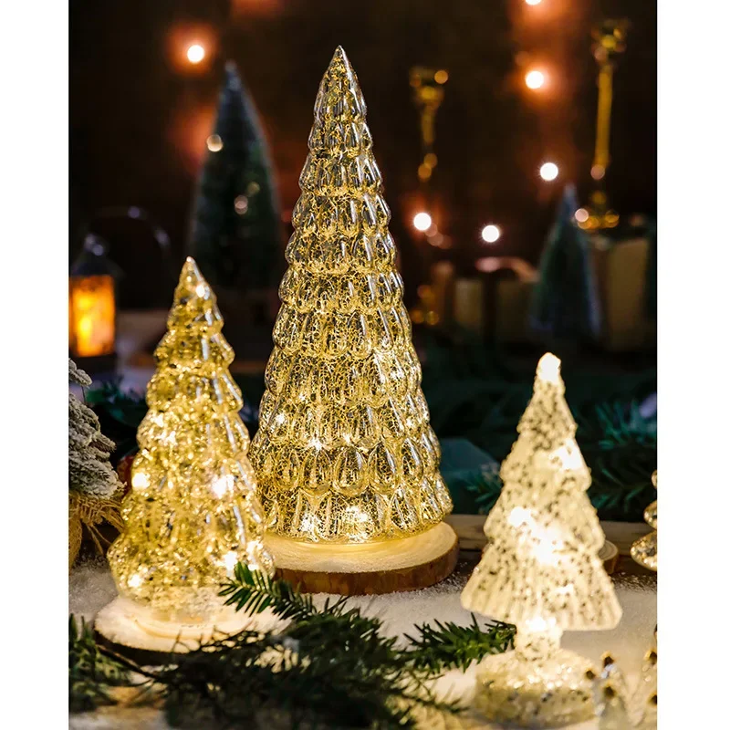 5 Sapins De Noël En Verre Mercure Avec LED - Décoration Lumineuse, Hauteur 8,9 à 35,6 Cm - Pour Bureau, Étagère, Cheminée