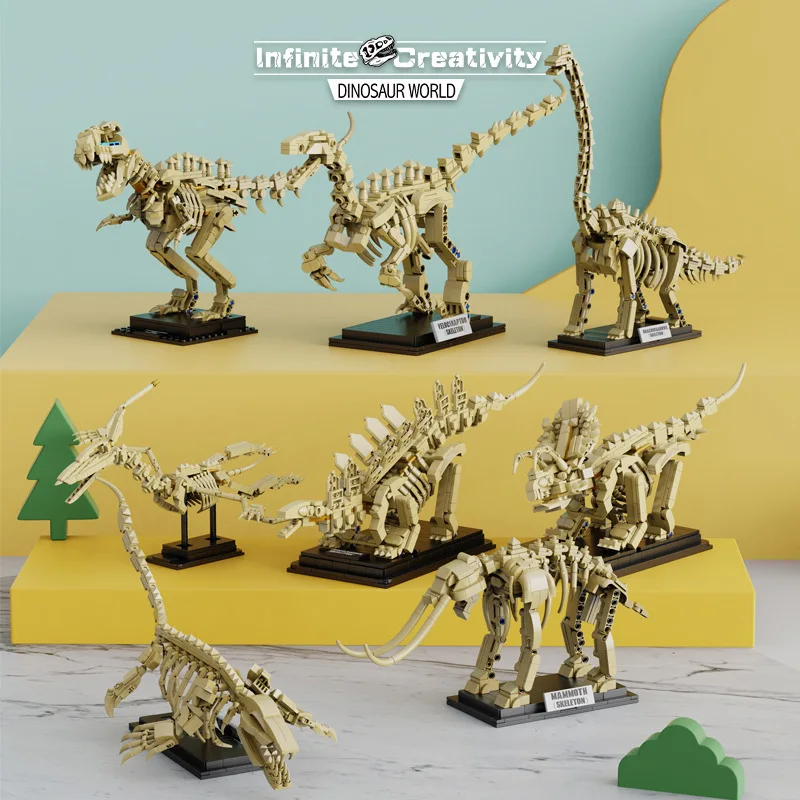 

Dinosaur Skeleton Fossils Building Blocks Jurassic Park World Tyrannosaurus Rex Model Bricks Toys For Children Boy Gifts