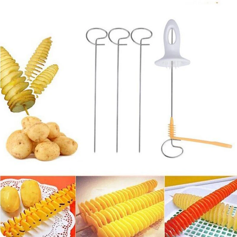 Vegetable Slicer Vegetable Cutter Food Slicer Potato Slicer Potato Cutter Potato Chip Maker 3 String Rotate Potato Slicer Spiral Cutter Twisted Potato Slice Cutter Spiral Tornado Chips Making Tool