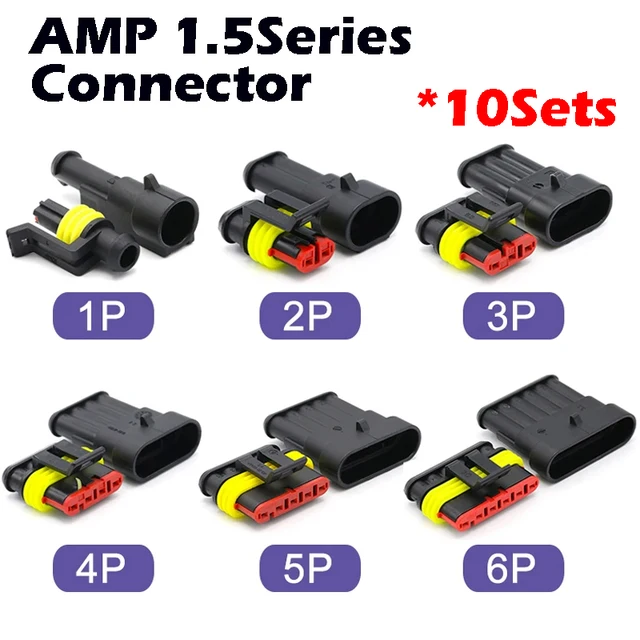 10 Sets AMP Waterproof Connector 1/2/3/4/5/6 Pin 12A IP68 Electrical Automotive Wire Connector Plug Terminals Truck Car 1