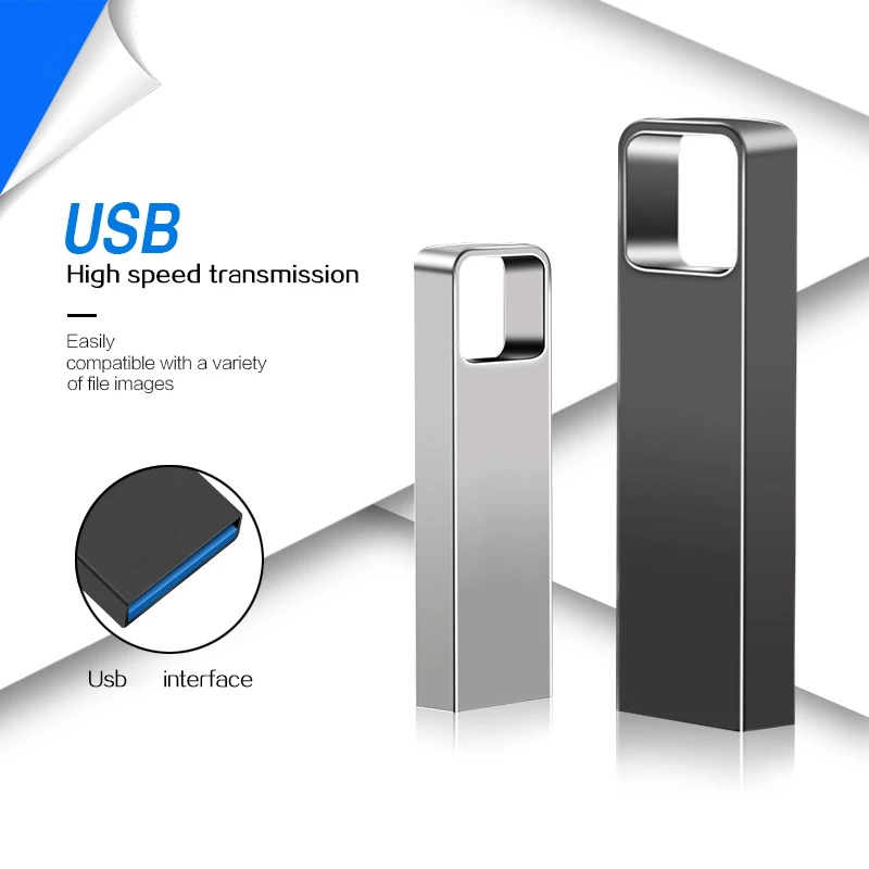 실버 메탈 USB 플래시 드라이브, 고속 펜 드라이브, U 스틱 메모리 스틱, 32GB, 64GB, 소형 U 디스크, 펜드라이브, 128GB, 인기 판매