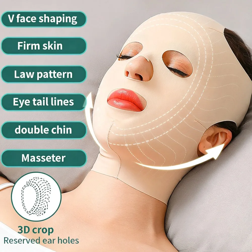 Femme portant le masque réutilisable en tissu or pour lifting visage V, vue de face