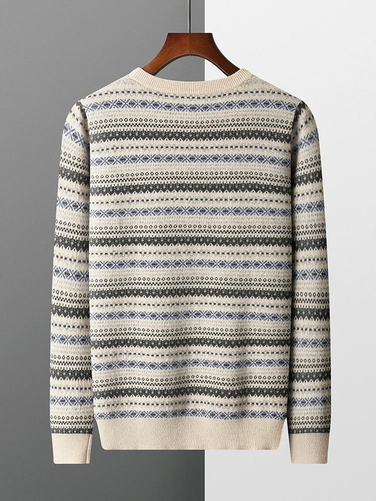 New Men O-neck 100% Merino Wool Sweater Autumn Winter Long Sleeve Cashmere Pullover Soft Warm Vintage Knitwear Casual Jumpers 2