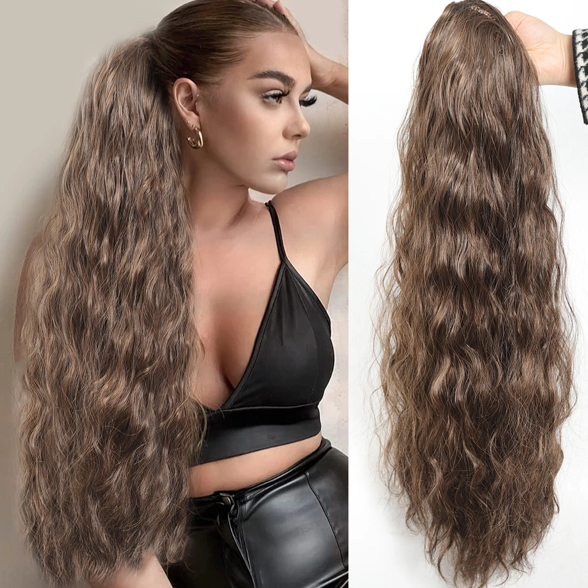 

Парик для конского хвоста SEEANO, удлинитель из синтетических волос на шнурке, 22 дюйма, 55 см, черные, коричневые, золотые, красные, длинные волнистые волосы для женщин