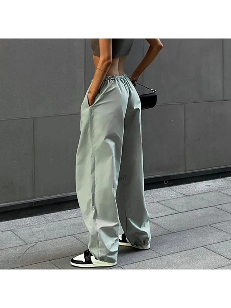 

2024 New Retro Women Drawstring Cargo Pants Workwear Casual Baggy Straight Trousers Fashion Wide Leg Joggers Pant Y2k Streetwear