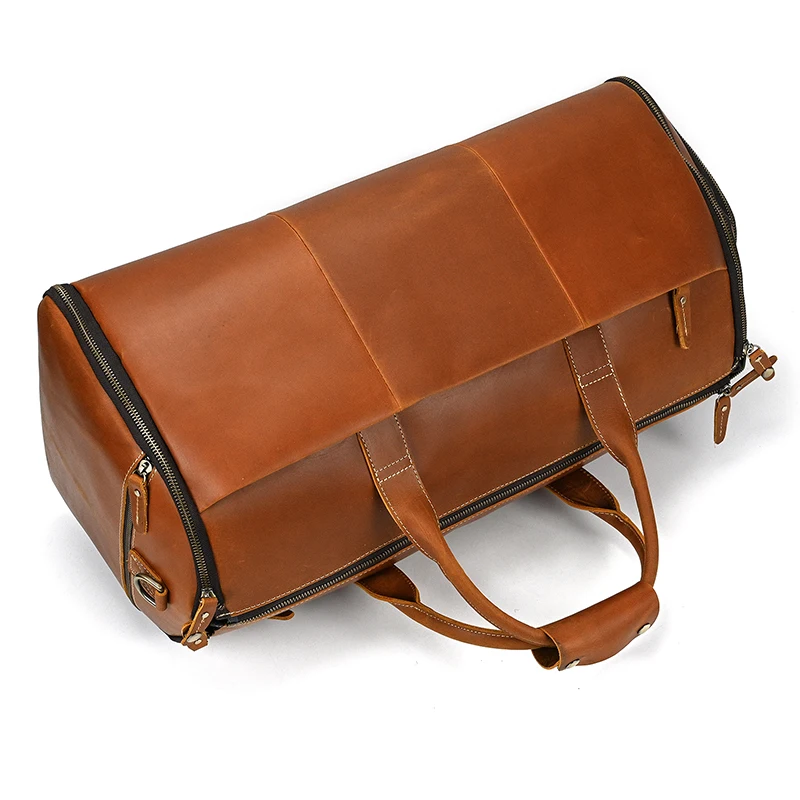 Large Leather Duffle Bag With Shoe Compartment
