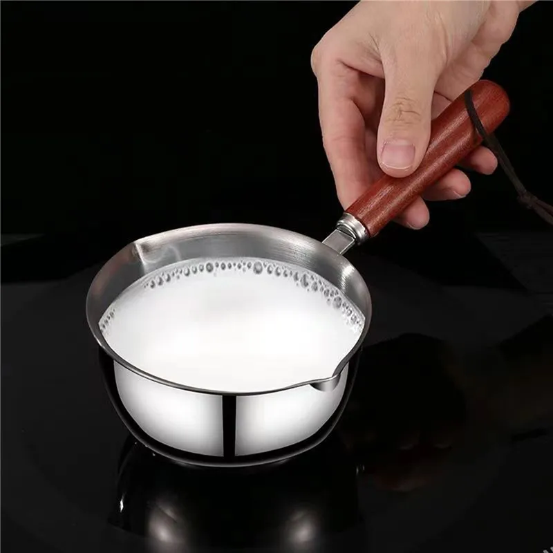 150/300ML Butter Melting Pot,Stainless Steel Butter Warmer Multipurpose Sauce Pan Pot With Dual Pour Spouts Wooden Handle